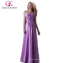 Grace Karin Strapless Plum Long Evening Dress Com Frente Flores Grandes CL3430